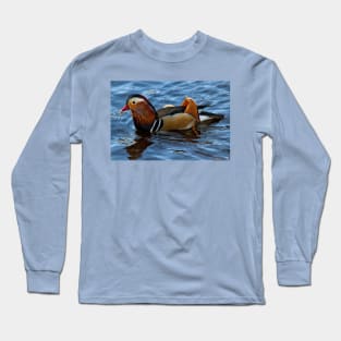 Mandarin Duck reflected in clear blue water Long Sleeve T-Shirt